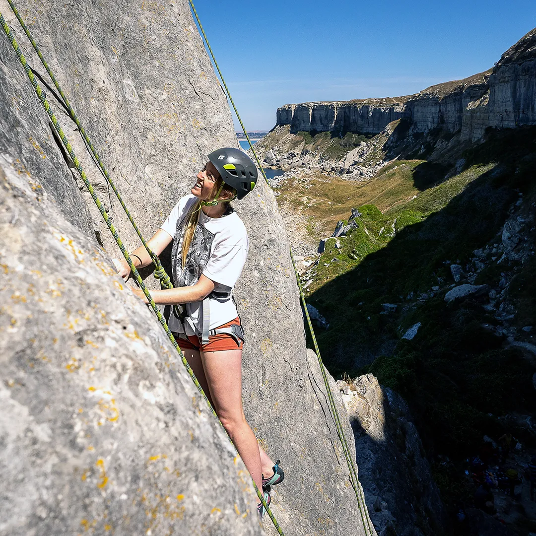 Amber climbing at Portland, in a valley